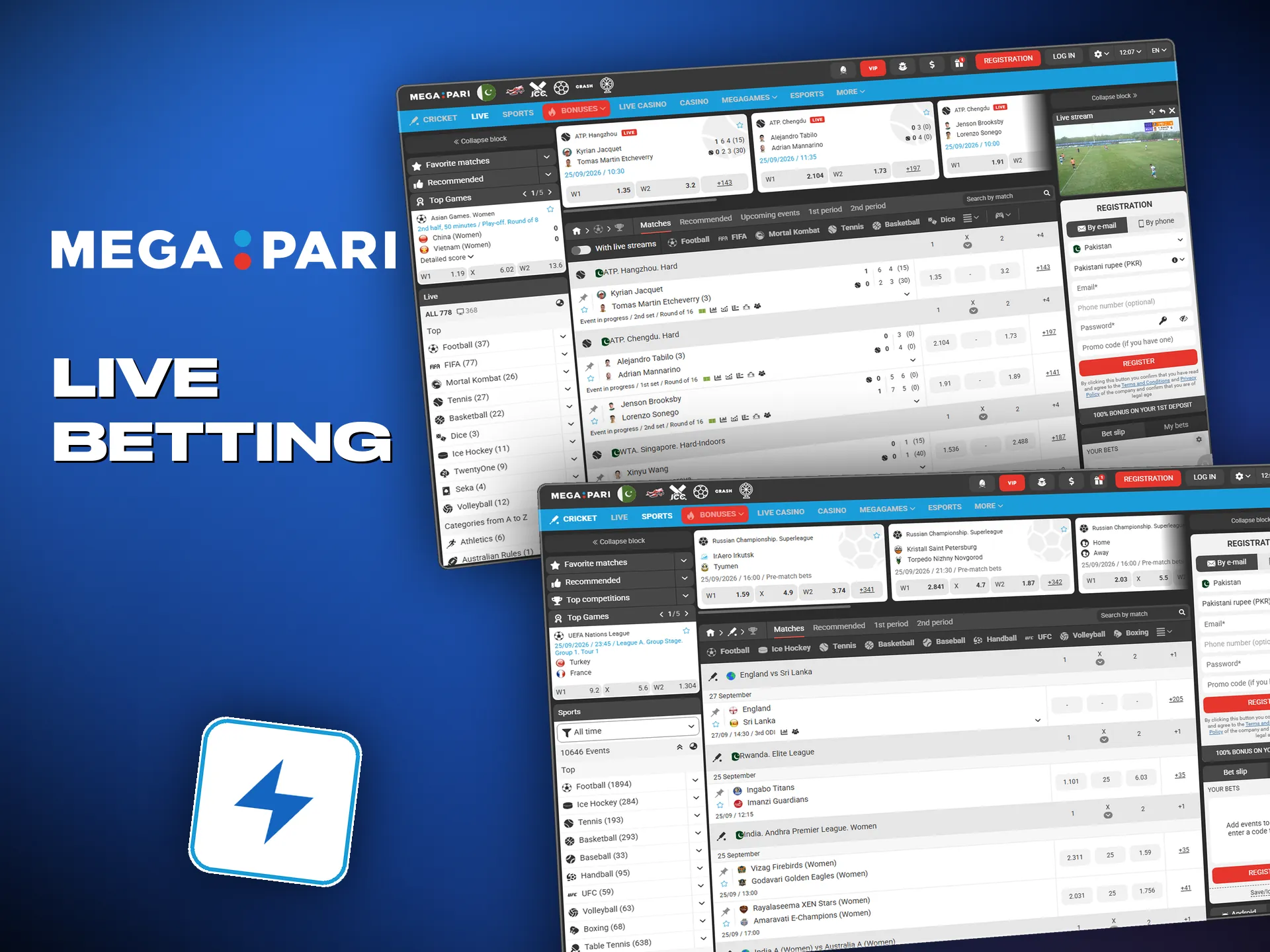 Live betting opens straight away, with the stream running beside it