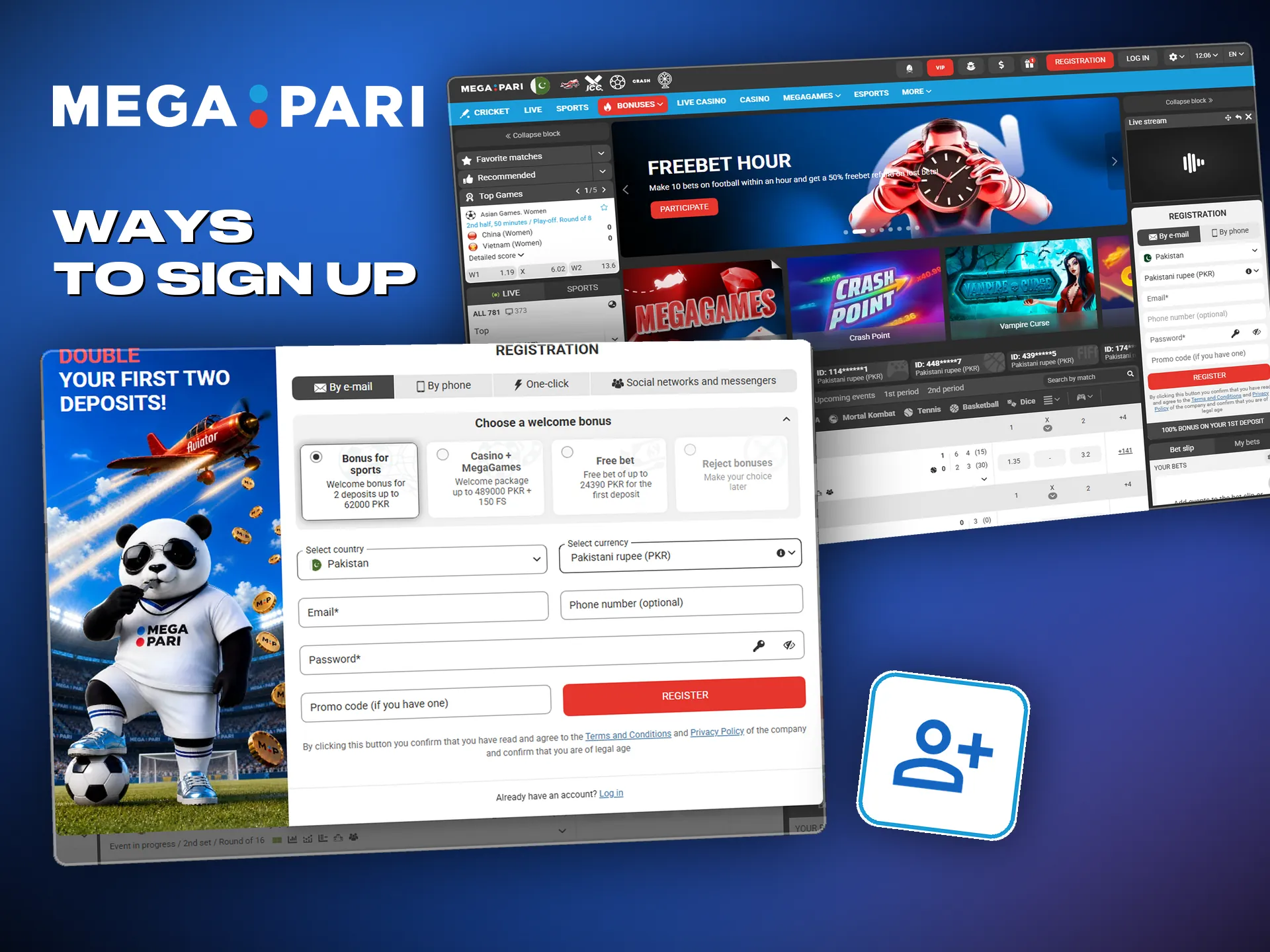 Registration by phone, by email, through an account or in one step